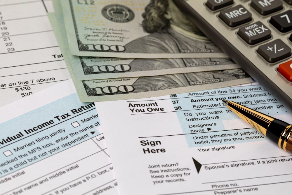 US Tax forms displayed on a table